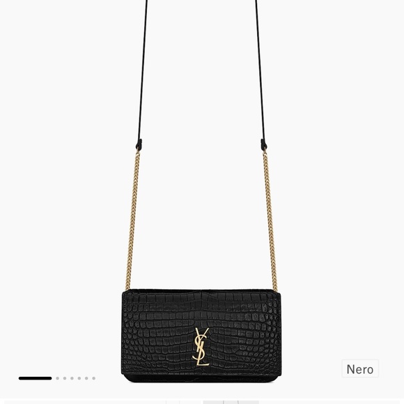 Cassandre Phone Holder with Strap in Shiny Crocodile-Embossed Leather - Picture 1 of 7
